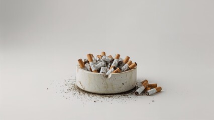 Cigarette butts scattered in an ashtray representing addiction