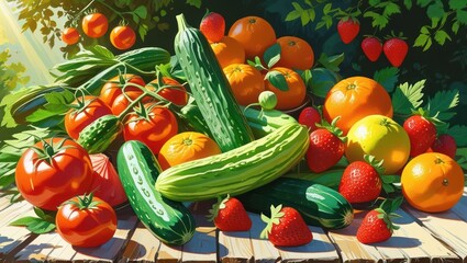 Colorful assortment of fresh fruits and vegetables.