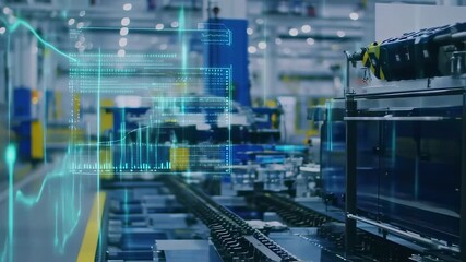 Automated factory line with holographic data overlays - Powered by Adobe