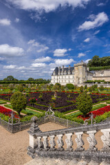 Chateau de Villandry and its ornamental garden dominating the Loire Valley in France