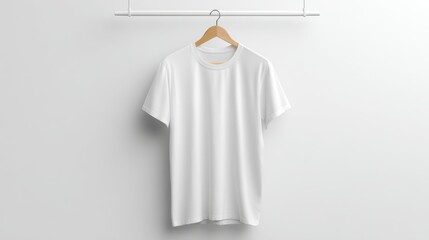 White T-Shirt Mockup on Hanger Front View against a Minimalist Background for Design Presentations