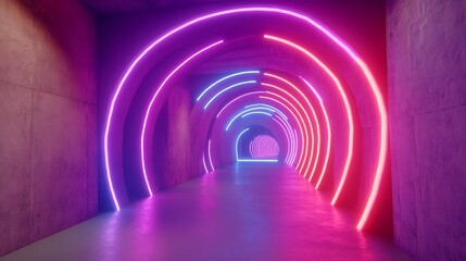 Obraz premium Neon tunnel with circular lighting