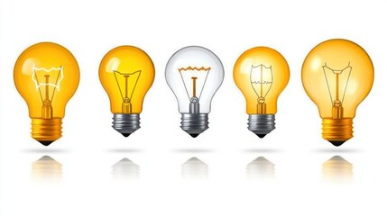 Five light bulbs, varying illuminations