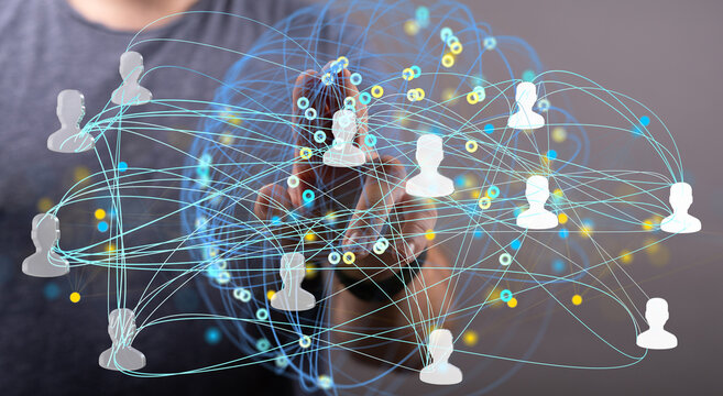 Image depicts a network of interconnected people, symbolizing global communication and collaboration.