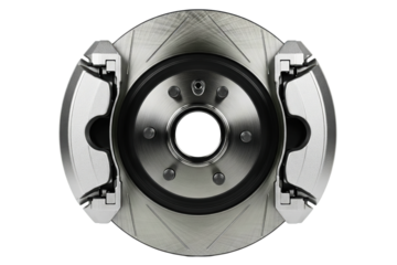 High-performance car brake disc with caliper isolated on a transparent background