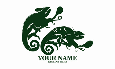 Illustration vector a chameleon flicking its tongue, chameleon flicking its tongue icon design, chameleon flicking its tongue logo art