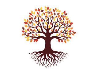 Tree and roots autumn leave logo concept. illustration flat design style.
