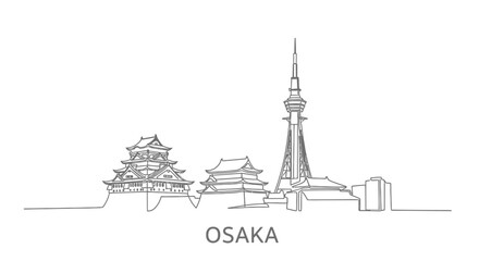 Obraz premium Osaka Japan Line Art with Skyline, and Cityscape.