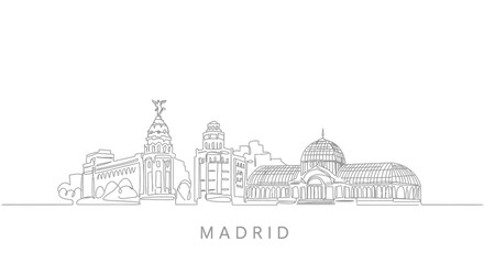 Madrid Skyline Single Line Art Minimal Design.