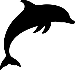  Dynamic black dolphin silhouette captured mid-jump, perfect for marine-themed designs, aquatic logos, and ocean-inspired art, symbolizing freedom and intelligence.