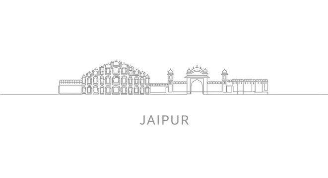 Jaipur skyline minimal vector drawing.
