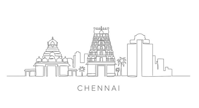 Chennai Skyline with India One Line Art Minimal.