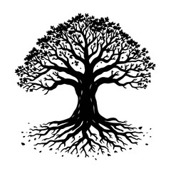 A versatile vector design showcasing a tree silhouette with intricate roots and graceful branches, perfect for illustrating nature's growth through all seasons