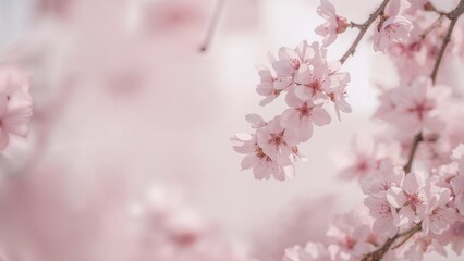 Obraz premium Gentle focus floral scene featuring cherry blossoms and corner text areas