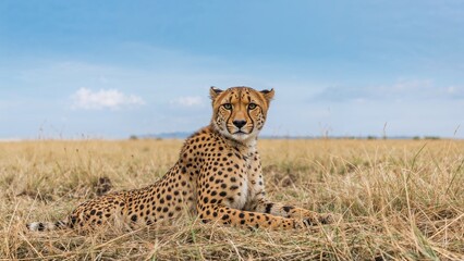 Close-up of a Cheetah (Acinonyx jubatus) resting in the grassland