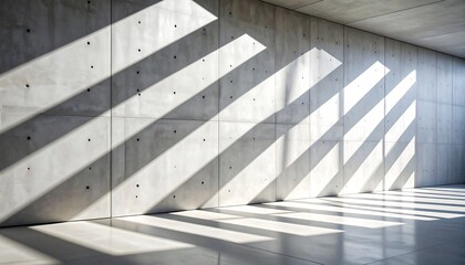 Obraz premium Sunlight streams creating stark geometric shadows across a bare concrete wall and floor indoors