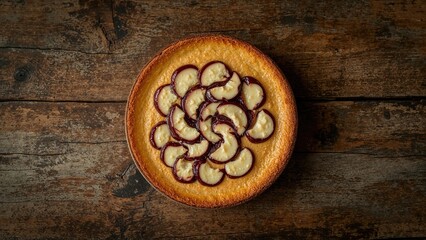 Fototapeta premium Creamy cake displayed on rustic wood surface
