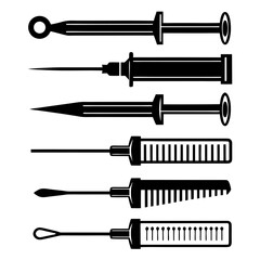 Fototapeta premium Medical injection tools silhouette collection syringe