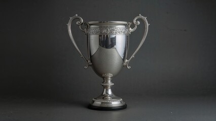 Silver winner's trophy on a neutral gray backdrop