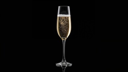 Champagne flute filled with sparkling beverage on dark background capturing effervescence and elegance of celebratory drink
