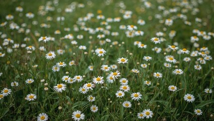 Summer Meadow Filled With Blooming Chamomile Flowers