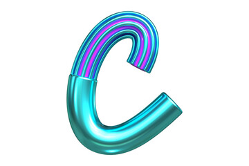 Vibrant curved tube 3D letter C. Modern alphabet design for creative projects. High quality 3D rendering.