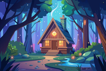 Cartoon Style Farm Kitchen With Fruits Jars And Utensils  