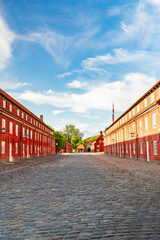 Historic red brick barracks at Kastellet fortress in Copenhagen