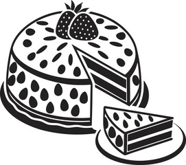 A delightful vector illustration of a sweet dessert featuring various cakes, including chocolate and strawberry, topped with fresh fruit and cream, perfect for any celebration