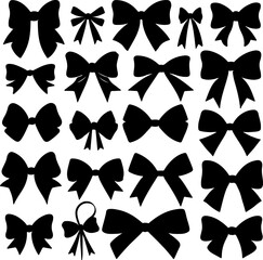 A versatile collection of various bow silhouettes in different styles and sizes, perfect for adding elegant, decorative touches to gifts, fashion designs, craft projects, and celebratory themes.