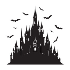 Fototapeta premium Haunted Castle Silhouette | Gothic Horror Vector in Black. AI generator