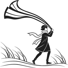 Vector illustration of a warrior with a sword, a dynamic silhouette design