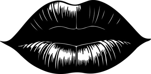 A captivating black and white illustration of full, sensuous lips with subtle highlights, creating a classic and elegant visual ideal for beauty, fashion, or stylized artistic designs.