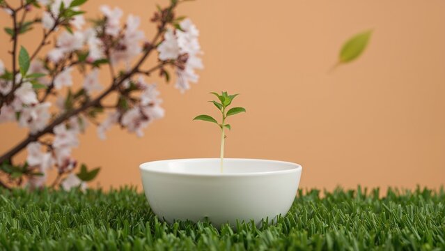 White bowl containing Medicago sativa, a perennial flowering plant also called Alfafa sprout