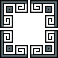 Geometric maze pattern border with black white and grey elements frame