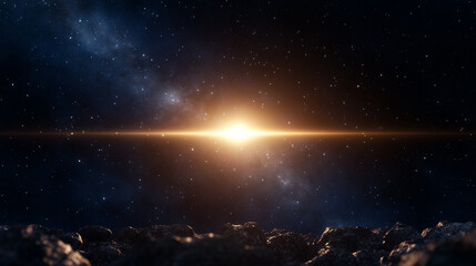 Cosmic landscape featuring a bright starburst in the galaxy  