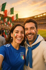 Italian Soccer Fans Taking Selfie at Sunset Stadium

