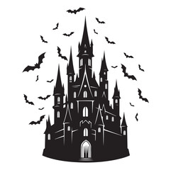 Obraz premium Haunted Castle Silhouette | Gothic Horror Vector in Black. AI generator
