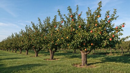 Fototapeta premium Aligned apple trees ready for picking season