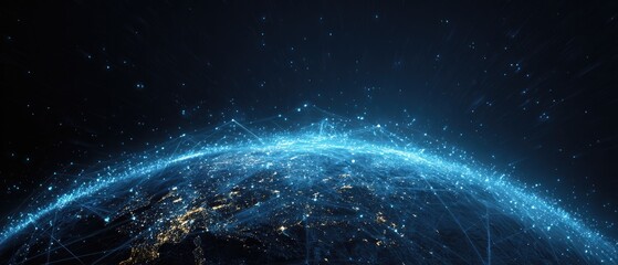 Obraz premium Global network of interconnected cities, radiating light