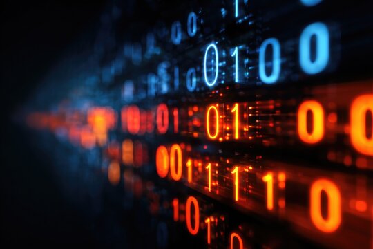 Digital code stream, glowing binary