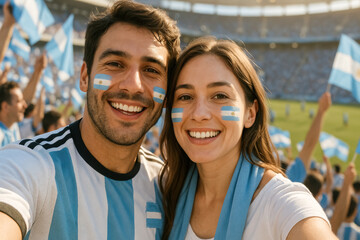 Obraz premium Joyful Couple Supporting Argentina at Stadium