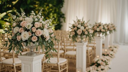 Fototapeta premium Charming floral decorations adorning aisle seating