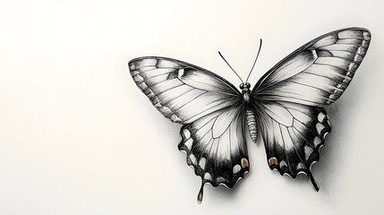 Naklejka premium Delicate Butterfly in Flight A Minimal Line Drawing