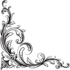Fototapeta premium Black Floral Border Illustration with Swirling Leaves and Vines