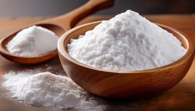 tapioca starch powder in a wooden bowl