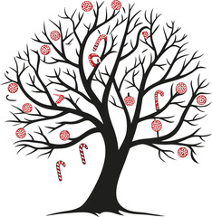Abstract vector illustration of a tree with floral hearts and birds on branches, symbolizing love and spring nature in bloom