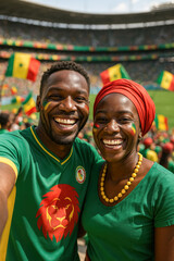 Obraz premium Joyful Senegal Fans Smiling at Football Stadium