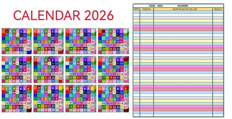 abstract colorful background,2026 colorful calendar and planner design 