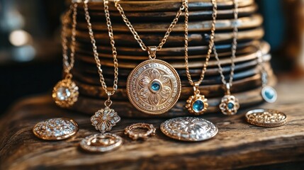 Gold and turquoise necklaces, pendants